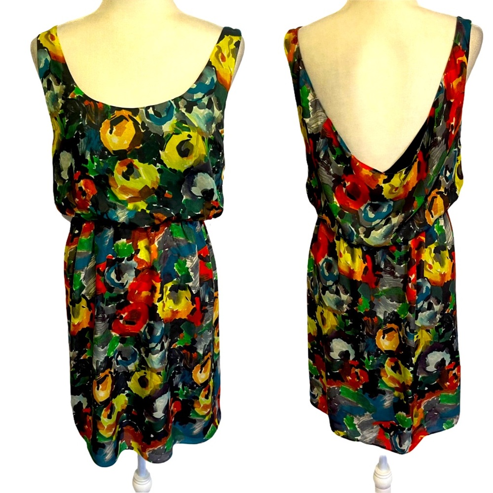 Alice & Olivia Draped Back Silk Floral Print Dress